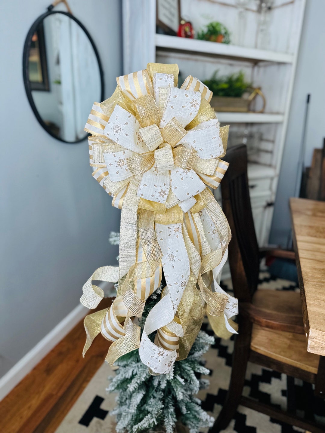 Gold Christmas Tree Bow, Christmas Bow Topper, Christmas Tree Topper Bow, Christmas Bow for Top