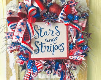 Stars and Stripes Wreath, Patriotic Wreath, Summer Wreath, 4th of July Wreath, Red White Blue Wreath, Americana Wreath, Patriotic Decor