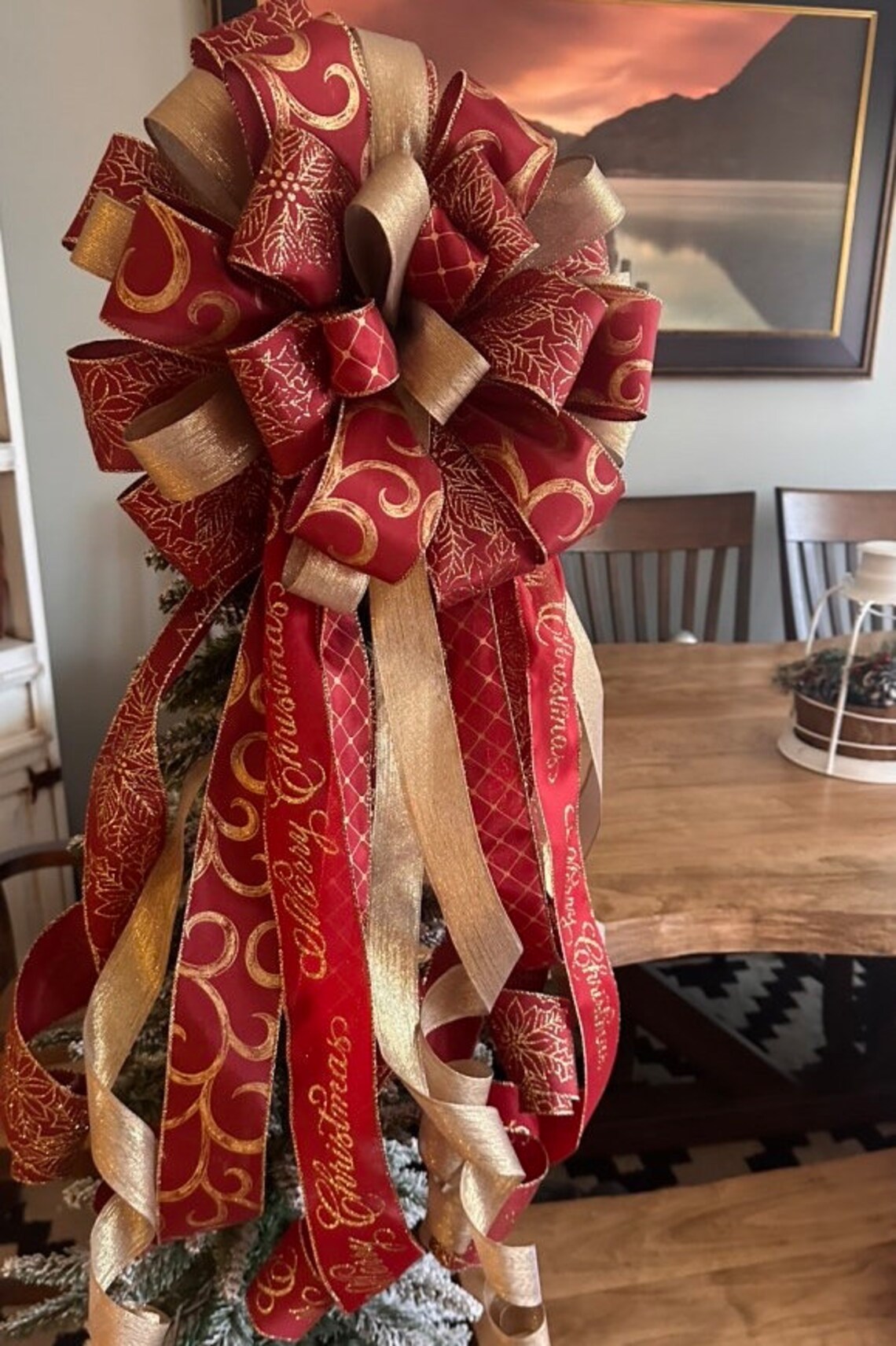 Burgundy and Gold Christmas Tree Bow Christmas Bow Topper Etsy