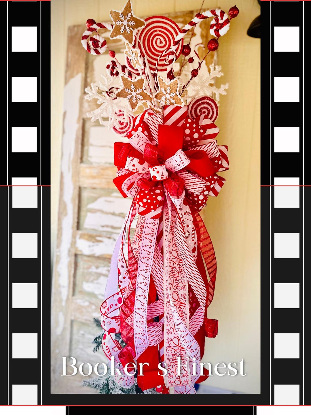 Candy Christmas Tree Topper Bow, Candy Cane Tree Topper Bow, Christmas ...