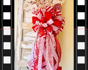 キャンディクリスマスツリートッパーボウ、キャンディケインツリートッパーボウ、クリスマスツリートッパー、クリスマスツリートッパーボウ、ペパーミントツリートッパーボウ