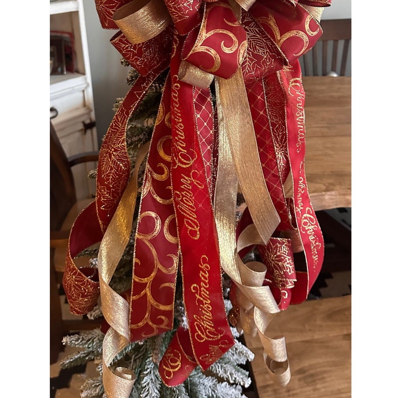 Burgundy and Gold Christmas Tree Bow Christmas Bow Topper Etsy