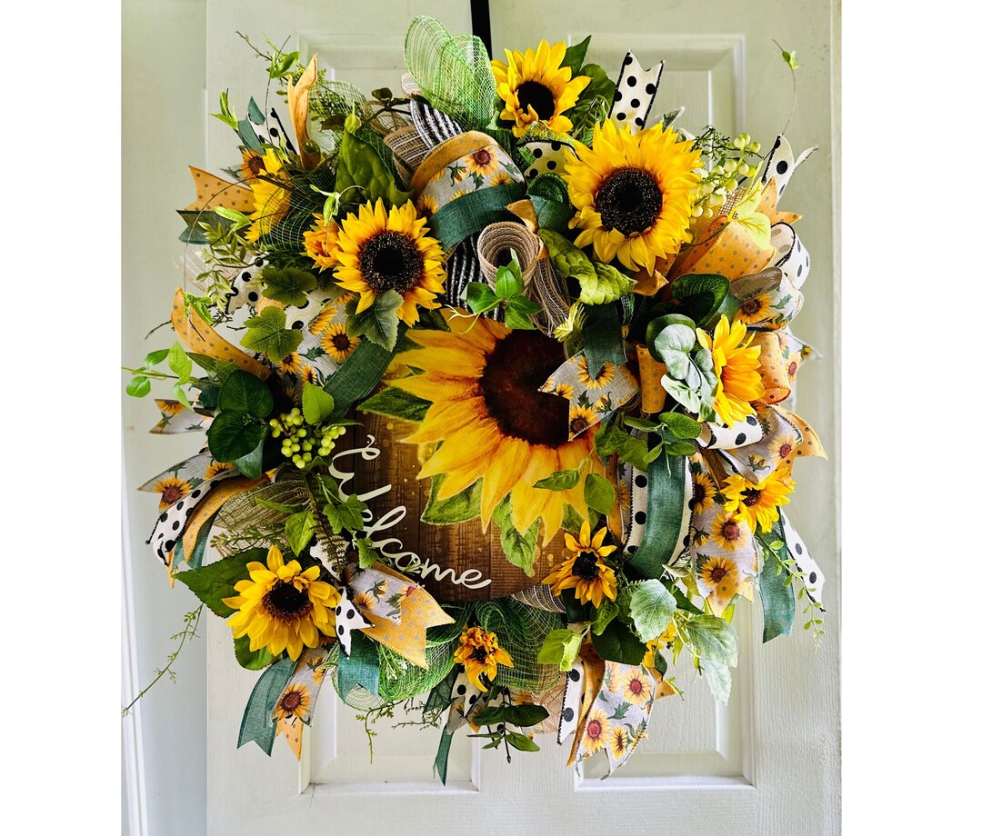 Sunflower Wreath, Front Door Wreath, Spring Wreaths for Front Door ...