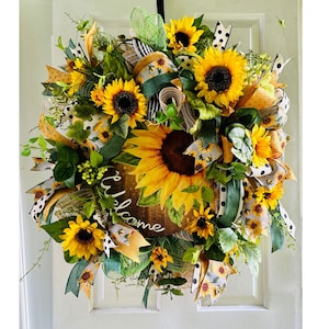 Sunflower Wreath for Front Door, Sunflower Wreath, Everyday Wreath, Sunflower Decor, Large Door Wreath, Wreath for Door, Front Porch Wreath