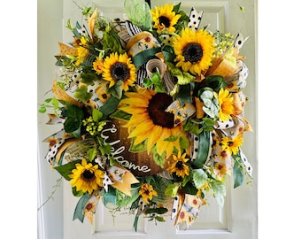 Sunflower Wreath, Front Door Wreath, Spring Wreaths for Front Door, Spring Decor, Spring Floral Wreath, Sunflower Double Door Wreaths