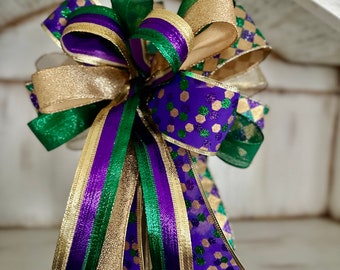 Mardi gras bow, Mardi gras Wreath Bow, Mardi Gras decor, New Orleans bow, Mailbox bow, Tree Bow, Float Decoration, Fleur De Lis Bow