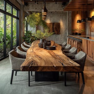 Live Edge Walnut Dining Table: Handcrafted Solid Wood Kitchen Decor