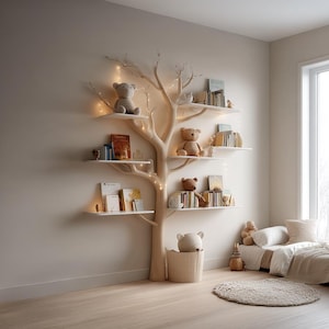 Modern Kids Tree Bookshelf Montessori Wooden Tree Bookcase, Floating Bookshelf Unique Bookshelf Decor  Home Decor Gift