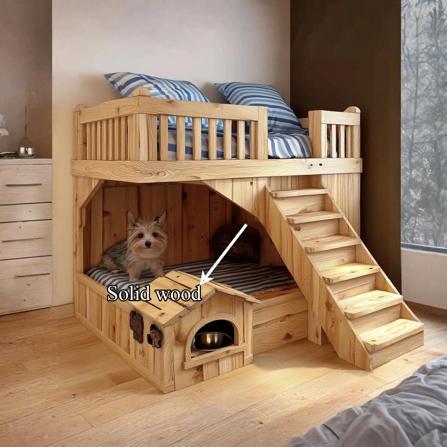 Wooden Dog Raised Dog Beds For Kennels Loft Bed With Dog Kennel