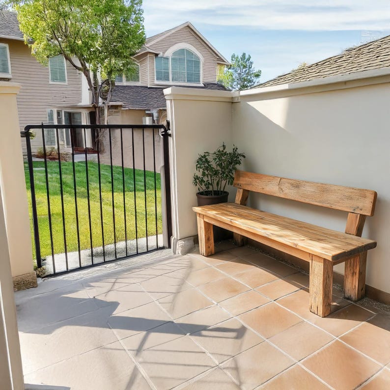 Handmade Solid Wood Outdoor Bench With Backrest, Rustic Farmhouse Style ...