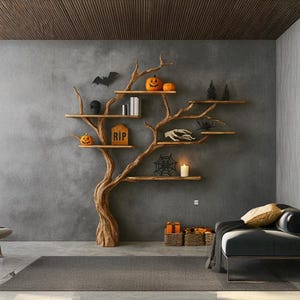 Custom Tree Bookshelf Rustic Wooden Book Tree Shelf Unique Wall Mounted Bookcase Natural Wood Furniture Halloween Decor Gift
