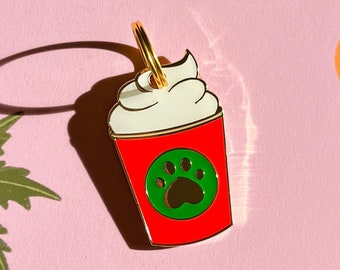 Pup Cup Puppuccino Pet ID Collar Tag - Dog Mom - Dog Dad - Personalizable Pet Tags - Keychains - Dog Tag for Dogs