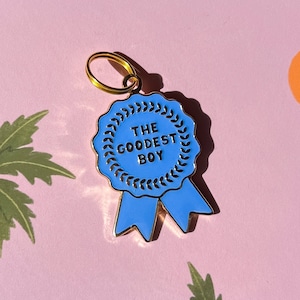 Goodest Boy Goodest Girl Pet ID Tag - Ribbon Award Tag - Dog Cat Collar ID Tag - Custom Engraved Personalized - Fun Enamel Dog Tag for Dogs