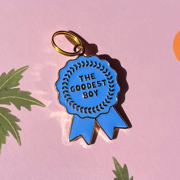 Goodest Boy Goodest Girl Pet ID Tag: Ribbon Award Dog/Cat Collar Charm