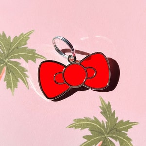 Bow Pet Tag - Custom Engraved Pet Tag - Personalized Dog Tag - Enamel Tag - Dog ID Tag for Dogs - ABG - Kawaii Manga Anime Cute Pet Tag