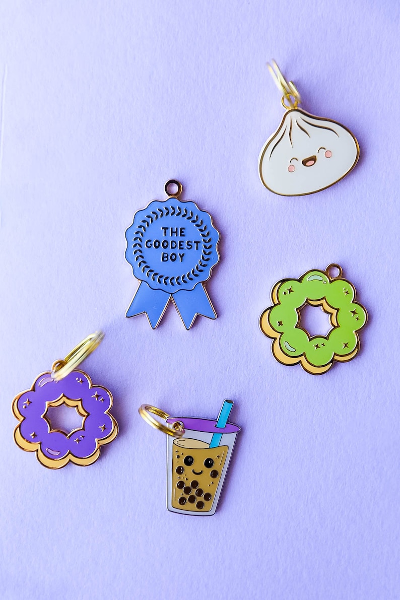 Kawaii Personalizable Pet Tags Dog Tags Cat Tags Cute Durable Keychains Foodie Charms