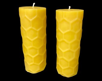 Beeswax cylinder candle - Hexagon pillar  - 100% natural, unscented beeswax pillar - Hexagon cylindrical candle