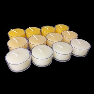 Variety Pack of 12 - 100% Beeswax tea light candles in different natural shades - Tea light candles in clear cups