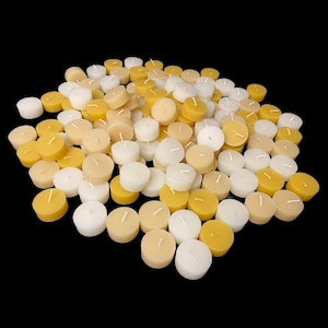 100% Beeswax tea light candles in cups, tins, and refills - different natural shades - Bulk Bees Wax Tealights