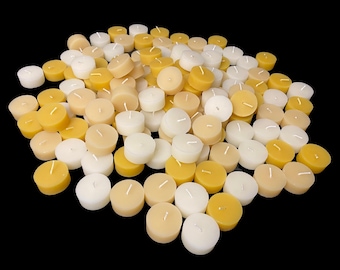 100% Beeswax tea light candles in cups, tins, and refills - different natural shades - Bulk Bees Wax Tealights