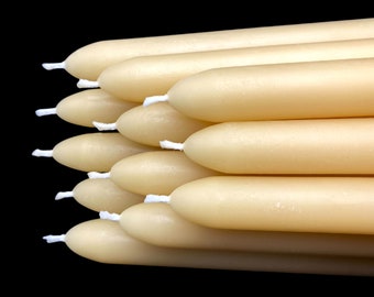 12 Classic Taper Candles made from Beeswax Cappings - Cream beeswax dinner candles - 100% Raw beeswax taper candles