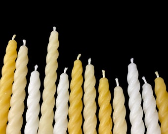 Variety Pack of 12 - 100% Beeswax Candles in different natural shades - Small Spiral Bees Wax Candles