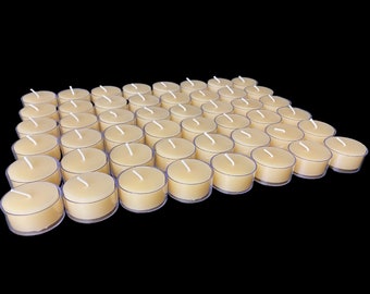 Beeswax Cappings tea light candles in clear cups - wedding tealights - all natural and 100% beeswax