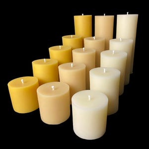 3" Beeswax Pillar Candles - 100% raw beeswax candles - unscented candles in different natural shades of beeswax - cylinder pillar candles