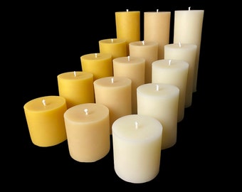3" Beeswax Pillar Candles - 100% raw beeswax candles - unscented candles in different natural shades of beeswax - cylinder pillar candles