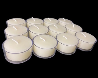 12 White Beeswax tea light candles in clear cups