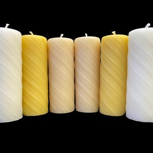 4" Spiral Twisted Beeswax Pillar Candle - 100% Beeswax - Choose one of natural beeswax colors