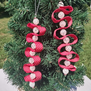 Ribbon Candy Christmas Ornaments in Red Polka Dot