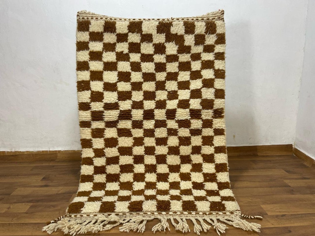 【新品モロッコ直輸入】ブロックチェックラグ 新品モロッコ直輸入ブロックチェックラグ