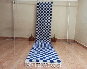 Blue Hallway rug'"Morrocan Checkered Hallway "Custom Hallway rug "Runner rug" Blue and White "Custom Runner "hallway runner rug "vintage"