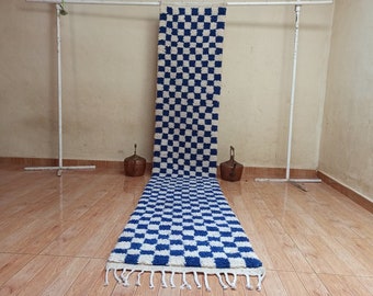 Bleu Hallway rug'"Morrocan Checkered Hallway "Custom Hallway rug "Runner rug" Bleu and White "Custom Runner "hallway runner rug "vintage"
