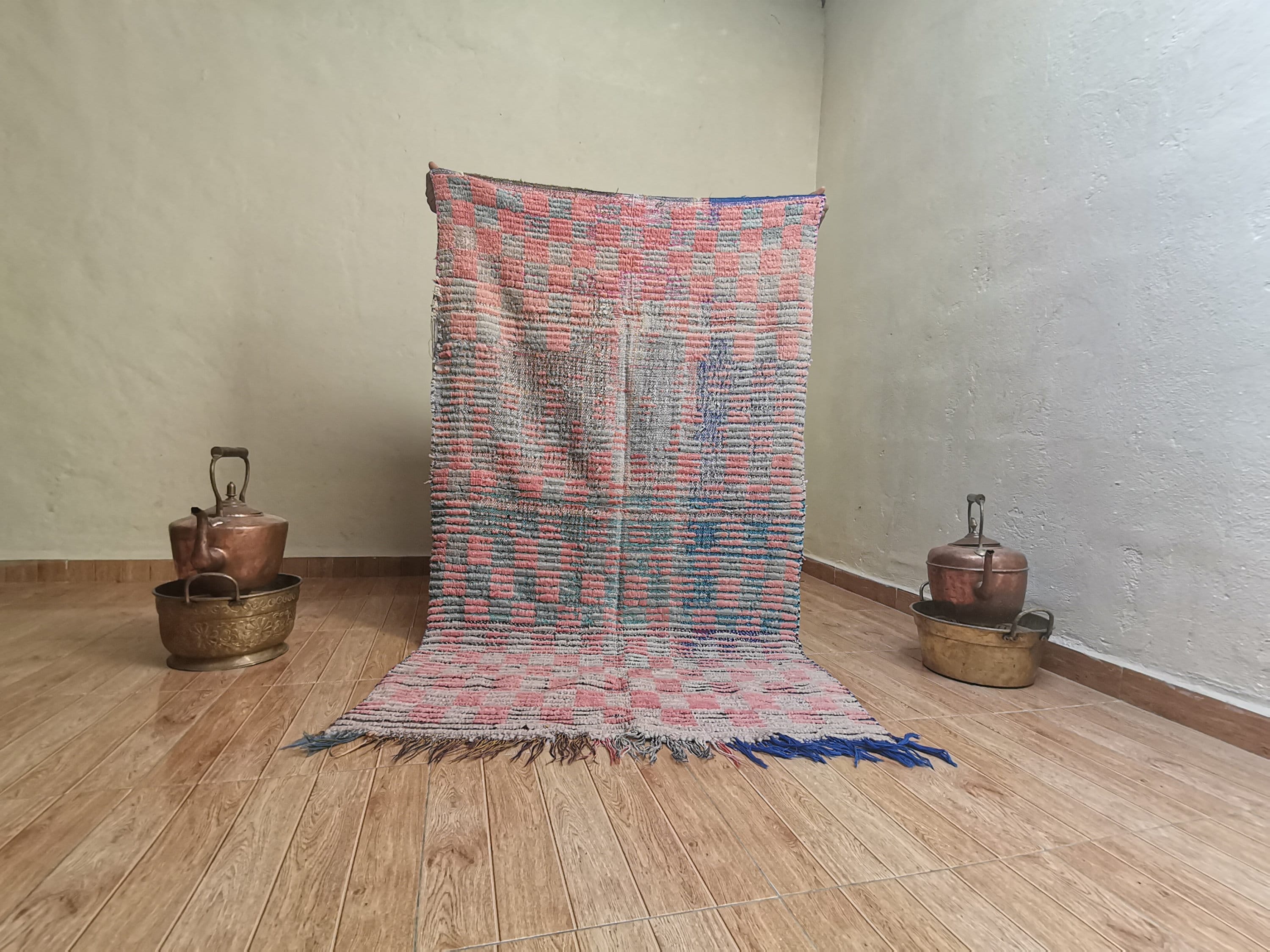 モロッコ絨毯ヴィンテージラグベルベル産 手織り絨毯 36x75cm スモーキーカラー モロッコ ベルベル族 オールド手織り絨毯