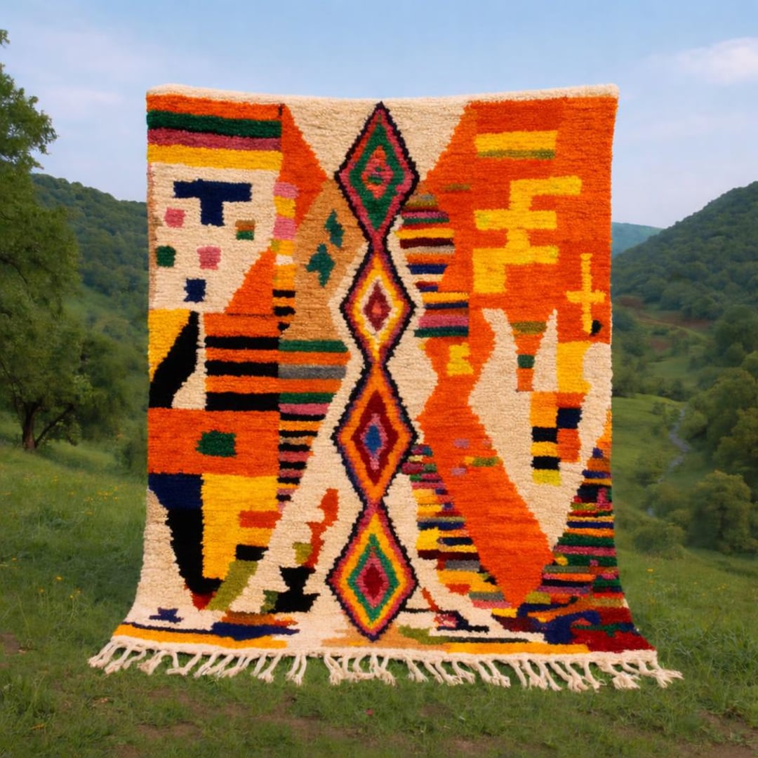 Handwoven Moroccan Amazigh Rug With Geometric Patterns in Orange ...