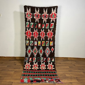 8x3 FT Flur verblasster rosa Läuferteppich - Wohnzimmerteppich - marokkanischer Teppich - mehrfarbiger abstrakter Teppich - Boho-Teppich - Vintage-Dekoration