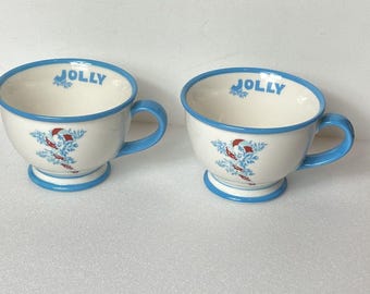 Set 2007 Starbucks Coffee Holiday Christmas White Mug JOLLY Candy Cane 10 fl oz