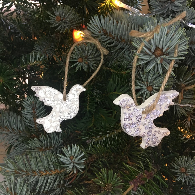 Two Turtle Doves Silver Leaf Christmas Tree Decoration  Etsy