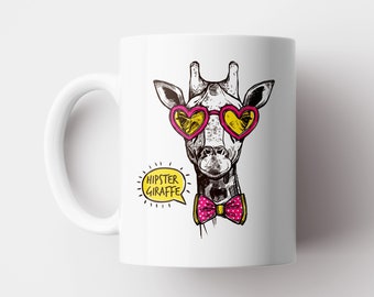 Hipster Giraffe Mug, Unique Gift, Cat Lover, Tea Lover, Gift for Her, Gift For Him, Wash Resistant