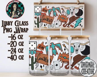 Western Cowgirl Cup Wrap Design: 16oz/40oz UVDTF PNG, 16 oz libby glass can wrap digital download, trendy 40 oz tumbler wrap png