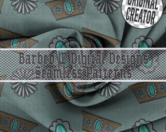 Cowgirl Cottagecore Seamless Pattern, Western Vintage PNG (Digital File)