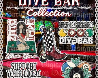 Trendy Western PNG Bundle: Trendy Western Dive Bar Design, yallternative png, billiards design, trendy png bundle (Digital Download)