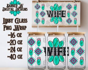 Wife Western Cup Wrap: Turquoise Checkers UVDTF Design (PNG Digital File)