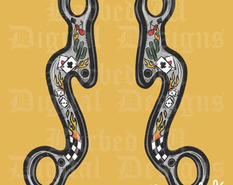 Bocado de caballo occidental PNG, diseño floral en cuero repujado, dados, llamas, png de moda, png de yallternative (descarga digital)