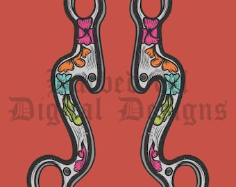 Western Horse Bit PNG, Tooled Leather Floral Design, trendy western digital file, punchy spring png digital download