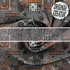 Motorcycle Rock and Roll Seamless Pattern (PNG Digital File)