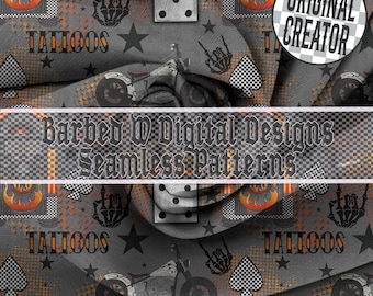 Motorcycle Rock and Roll Seamless Pattern (PNG Digital File)