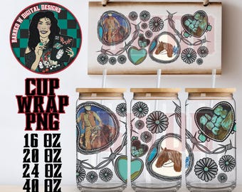 Western Cowboy Cup Wrap Design: trendy western 16 oz libby glass can wrap png design, uvdtf wrap digital download, turquoise png, 40 oz wrap